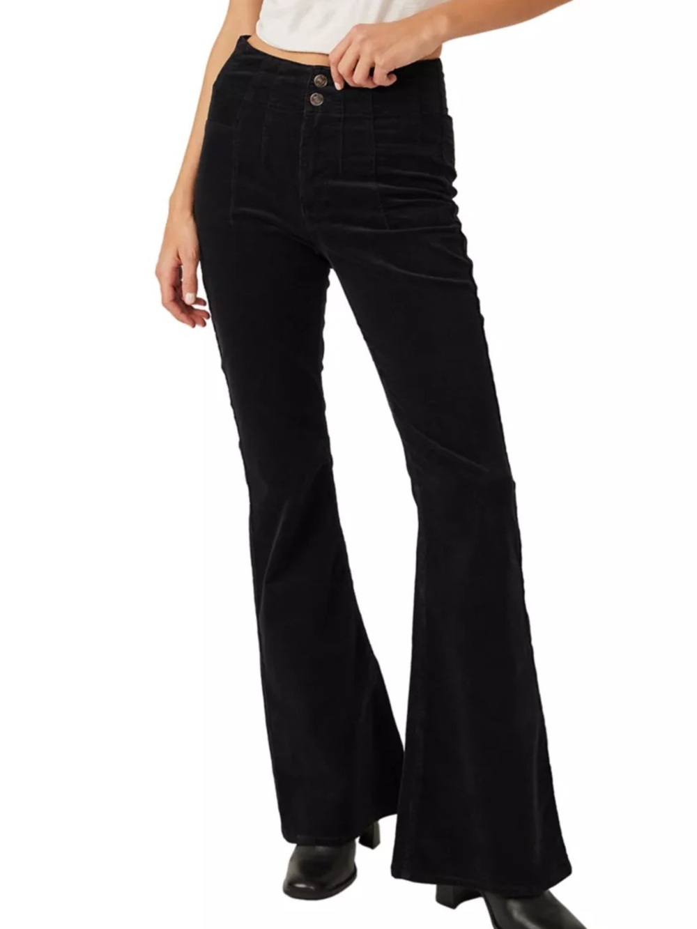We The Free People Jayde Cord Flare Pants in Black High Rise